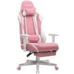 GTRACING Gaming Chair with Footrest, Ergonomic Computer Game Desk Chair, Reclining Gamer Chair Seat Height Adjustment, Swivel Rocker with Headrest and Lumbar (Pink)