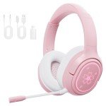 Mytrix Sakura Wireless Gaming Headset for PC, PS4, PS5, Mac, Switch, 50mm Drivers, 2.4GHz & Bluetooth Gaming Headphones with Noise Cancelling Mic, Over Ear Headphones for Xbox with Wired - Pink