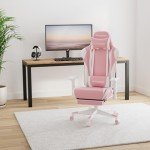 GTRACING Gaming Chair with Footrest, Ergonomic Computer Game Desk Chair, Reclining Gamer Chair Seat Height Adjustment, Swivel Rocker with Headrest and Lumbar (Pink)