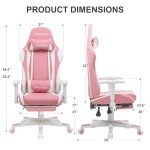 GTRACING Gaming Chair with Footrest, Ergonomic Computer Game Desk Chair, Reclining Gamer Chair Seat Height Adjustment, Swivel Rocker with Headrest and Lumbar (Pink)