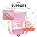 NEO CHAIR Office Chair Computer Desk Chair Gaming Ergonomic Mid Back Cushion Lumbar Support with Comfy Mesh Adjustable Swivel Rolling Home (Pink)