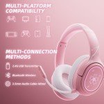 Mytrix Sakura Wireless Gaming Headset for PC, PS4, PS5, Mac, Switch, 50mm Drivers, 2.4GHz & Bluetooth Gaming Headphones with Noise Cancelling Mic, Over Ear Headphones for Xbox with Wired - Pink