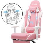 GTRACING Gaming Chair with Footrest, Ergonomic Computer Game Desk Chair, Reclining Gamer Chair Seat Height Adjustment, Swivel Rocker with Headrest and Lumbar (Pink)