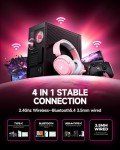 Wireless Gaming Headset, 7.1 Surround Sound, 2.4GHz USB Gaming Headphones with Bluetooth 5.4, 100H Battery, ENC Noise Canceling Mic, RGB Light, Wireless Headset for PC PS5 PS4 Mac Switch (Gray-Pink)
