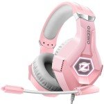 Ozeino Gaming Headset for PC, Ps4, Ps5, Xbox Headset with 7.1 Surround Sound, Gaming Headphones with Noise Cancelling Mic RGB Light Over Ear Headphones for Xbox Series X/S, Switch-Pink