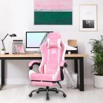N-GEN GAMING Video Gaming Chair with Footrest High Back Ergonomic Comfortable Office Computer Desk with Lumbar Support Height Adjustable with PU Leather Recliner for Adults Women Men (Pink)