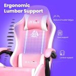 N-GEN GAMING Video Gaming Chair with Footrest High Back Ergonomic Comfortable Office Computer Desk with Lumbar Support Height Adjustable with PU Leather Recliner for Adults Women Men (Pink)