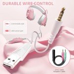 Ozeino Gaming Headset for PC, Ps4, Ps5, Xbox Headset with 7.1 Surround Sound, Gaming Headphones with Noise Cancelling Mic RGB Light Over Ear Headphones for Xbox Series X/S, Switch-Pink