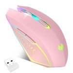 LuLabboard Wireless Gaming Mouse, Rechargeable Wireless Computer Mouse, 7-Color LED Light, Ergonomic Mouse with 6 Silent Click Buttons, 3 Adjustable 2400 DPI Wireless Mouse for Laptop,PC,Mac, Pink