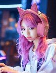 ZIUMIER Pink Gaming Headset with Detachable Cat Ears, Compatible with PS4 PS5 Xbox One PC Laptop, Over-Ear Headphones with LED Light, Noise Canceling Mic, Stereo Surround Sound