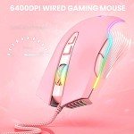 SIMGAL RGB Gaming Mouse Wired, USB Optical Computer Mice with RGB Backlit, 6 Adjustable DPI Up to 6400, Ergonomic Gamer Laptop PC Mouse with 7 Programmable Buttons for Windows Vista Linux (Pink)