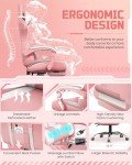 Yaheetech Gaming Chair, Video Game Chair with Massage Lumbar Support and Footrest Height Adjustable Ergonomic Computer Chair with Swivel Seat and Headrest, Pink/White