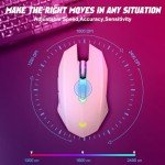 LuLabboard Wireless Gaming Mouse, Rechargeable Wireless Computer Mouse, 7-Color LED Light, Ergonomic Mouse with 6 Silent Click Buttons, 3 Adjustable 2400 DPI Wireless Mouse for Laptop,PC,Mac, Pink