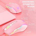 SIMGAL RGB Gaming Mouse Wired, USB Optical Computer Mice with RGB Backlit, 6 Adjustable DPI Up to 6400, Ergonomic Gamer Laptop PC Mouse with 7 Programmable Buttons for Windows Vista Linux (Pink)