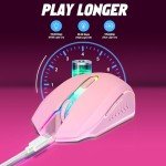 LuLabboard Wireless Gaming Mouse, Rechargeable Wireless Computer Mouse, 7-Color LED Light, Ergonomic Mouse with 6 Silent Click Buttons, 3 Adjustable 2400 DPI Wireless Mouse for Laptop,PC,Mac, Pink
