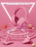 ZIUMIER Pink Gaming Headset with Detachable Cat Ears, Compatible with PS4 PS5 Xbox One PC Laptop, Over-Ear Headphones with LED Light, Noise Canceling Mic, Stereo Surround Sound