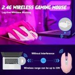 LuLabboard Wireless Gaming Mouse, Rechargeable Wireless Computer Mouse, 7-Color LED Light, Ergonomic Mouse with 6 Silent Click Buttons, 3 Adjustable 2400 DPI Wireless Mouse for Laptop,PC,Mac, Pink
