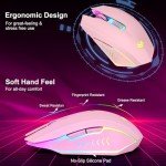 LuLabboard Wireless Gaming Mouse, Rechargeable Wireless Computer Mouse, 7-Color LED Light, Ergonomic Mouse with 6 Silent Click Buttons, 3 Adjustable 2400 DPI Wireless Mouse for Laptop,PC,Mac, Pink
