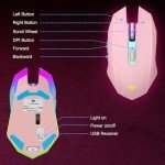 LuLabboard Wireless Gaming Mouse, Rechargeable Wireless Computer Mouse, 7-Color LED Light, Ergonomic Mouse with 6 Silent Click Buttons, 3 Adjustable 2400 DPI Wireless Mouse for Laptop,PC,Mac, Pink