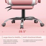 Yaheetech Gaming Chair, Video Game Chair with Massage Lumbar Support and Footrest Height Adjustable Ergonomic Computer Chair with Swivel Seat and Headrest, Pink/White