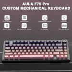 AULA F75 Pro Wireless Mechanical Keyboard,75% Gasket Hot Swappable Custom Keyboard,RGB Backlit,Pre-lubed Reaper Switches,Side Printed PBT Keycaps Mechanical Gaming Keyboards, Pink&Black