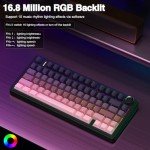 AULA F75 Pro Wireless Mechanical Keyboard,75% Gasket Hot Swappable Custom Keyboard,RGB Backlit,Pre-lubed Reaper Switches,Side Printed PBT Keycaps Mechanical Gaming Keyboards, Pink&Black