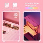 Bestier 42 L Gaming Desk,Computer Desk with Power Outlets, LED Lights, Reversible Corner Desk with 4-Tier Shelves,Cup Holder & Hook Carbon Fiber Pink