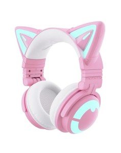 YOWU Cat Ear Headphones CE, Wired/Wireless Pink Gaming Headsets with Seamless Live Sound Experience for PC/PE/Switch/PS4/PS5, Built-in Mic & Customizable RGB Light Effect for Anime Lovers
