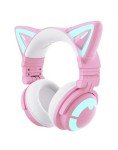 YOWU Cat Ear Headphones CE, Wired/Wireless Pink Gaming Headsets with Seamless Live Sound Experience for PC/PE/Switch/PS4/PS5, Built-in Mic & Customizable RGB Light Effect for Anime Lovers