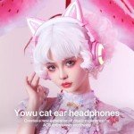 YOWU Cat Ear Headphones CE, Wired/Wireless Pink Gaming Headsets with Seamless Live Sound Experience for PC/PE/Switch/PS4/PS5, Built-in Mic & Customizable RGB Light Effect for Anime Lovers