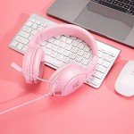 Pink Gaming Headset for Nintendo Switch, Xbox One, PS4,PS5, Bass Surround and Noise Cancelling with Flexible Mic, 3.5mm Wired Adjustable Over-Ear Headphones for Laptop PC iPad Smartphones