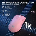 Redragon M916 PRO 3-Mode Wireless Gaming Mouse, 49G Ultra-Light 26K DPI Mouse w/Ergonomic Natural Grip Build, Full Programmable Buttons, Software Supports DIY Keybinds & DPI (1K Hz, Pink)