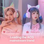 YOWU Cat Ear Headphones CE, Wired/Wireless Pink Gaming Headsets with Seamless Live Sound Experience for PC/PE/Switch/PS4/PS5, Built-in Mic & Customizable RGB Light Effect for Anime Lovers