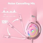 Jimonyer Gaming Headset for PC/PS4/PS5/Xbox One/Switch, Stereo Surround Sound Gaming Headphones with Noise Canceling Flexible Mic, Computer Headset with 3.5mm Jack & RGB Light(Pink)