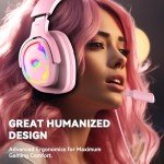 Jimonyer Gaming Headset for PC/PS4/PS5/Xbox One/Switch, Stereo Surround Sound Gaming Headphones with Noise Canceling Flexible Mic, Computer Headset with 3.5mm Jack & RGB Light(Pink)