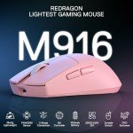 Redragon M916 PRO 3-Mode Wireless Gaming Mouse, 49G Ultra-Light 26K DPI Mouse w/Ergonomic Natural Grip Build, Full Programmable Buttons, Software Supports DIY Keybinds & DPI (1K Hz, Pink)