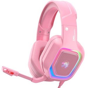 ZIUMIER Z30 Pink Gaming Headset for PS4, PS5, Xbox One, PC, Wired Over-Ear Headphone with Noise Canceling Microphone, LED RGB Light, Surround Sound,Comfortable Earmuffs (Pink)
