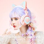 YOWU RGB Cat Ear Headphone 4, Upgraded Wireless & Wired Gaming Headset with Attachable HD Microphone -Active Noise Reduction, Dual-Channel Stereo & Customizable Lighting and Effect via APP (Pink)
