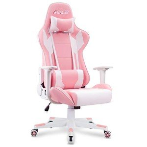 Homall Gaming Chair, Office Chair High Back Computer Chair Leather Desk Chair Racing Executive Ergonomic Adjustable Swivel Task Chair with Headrest and Lumbar Support(Pink)