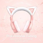 YOWU RGB Cat Ear Headphone 4, Upgraded Wireless & Wired Gaming Headset with Attachable HD Microphone -Active Noise Reduction, Dual-Channel Stereo & Customizable Lighting and Effect via APP (Pink)