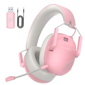 KAPEYDESI Wireless Gaming Headset for PS5, PS4, PC, NES, Bluetooth 5.3 Gaming Headsets Wireless with Noise Canceling Microphone, Gamer Headphones for Nintendo Switch, 50H Battery - Pink