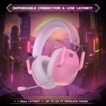 KAPEYDESI Wireless Gaming Headset for PS5, PS4, PC, NES, Bluetooth 5.3 Gaming Headsets Wireless with Noise Canceling Microphone, Gamer Headphones for Nintendo Switch, 50H Battery - Pink