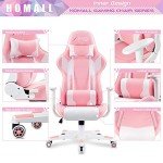 Homall Gaming Chair, Office Chair High Back Computer Chair Leather Desk Chair Racing Executive Ergonomic Adjustable Swivel Task Chair with Headrest and Lumbar Support(Pink)