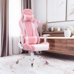 Homall Gaming Chair, Office Chair High Back Computer Chair Leather Desk Chair Racing Executive Ergonomic Adjustable Swivel Task Chair with Headrest and Lumbar Support(Pink)
