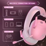 KAPEYDESI Wireless Gaming Headset for PS5, PS4, PC, NES, Bluetooth 5.3 Gaming Headsets Wireless with Noise Canceling Microphone, Gamer Headphones for Nintendo Switch, 50H Battery - Pink