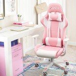 Homall Gaming Chair, Office Chair High Back Computer Chair Leather Desk Chair Racing Executive Ergonomic Adjustable Swivel Task Chair with Headrest and Lumbar Support(Pink)