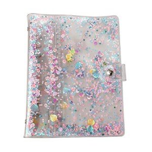 SICCOMA A5 6-Ring Loose Leaf Binder Cover PVC Glitter A5 Planner Binder Cover Notebook Binder Refillable Notebook Shell (6.7”x9.2”) for Round-Ring Planner Pages (Inner Paper Not Included)