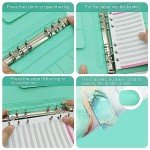 A5 Refillable 6 Ring Faux Leather Budget Binder,Mini Notebook Binder Cover for A5 Filler Paper,Loose Leaf Personal Planner Cover with Magnetic Buckle Closure (Marble Green)