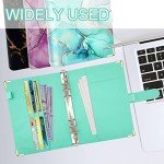 A5 Refillable 6 Ring Faux Leather Budget Binder,Mini Notebook Binder Cover for A5 Filler Paper,Loose Leaf Personal Planner Cover with Magnetic Buckle Closure (Marble Green)
