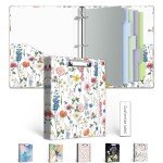 A5 Binder 3 Ring 1 Inch for 5.5"x8.5" Paper, Cute Mini Three Ring Binders with Clipboard,5-Tab Dividers,Interior Pocket, Spine Label, BVSSX Small Binder with Pen Holder, Blue Bloom